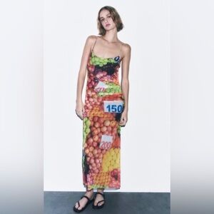 ZARA Blogger’s Favorite Mesh Fruit Stand Print Dress Size S